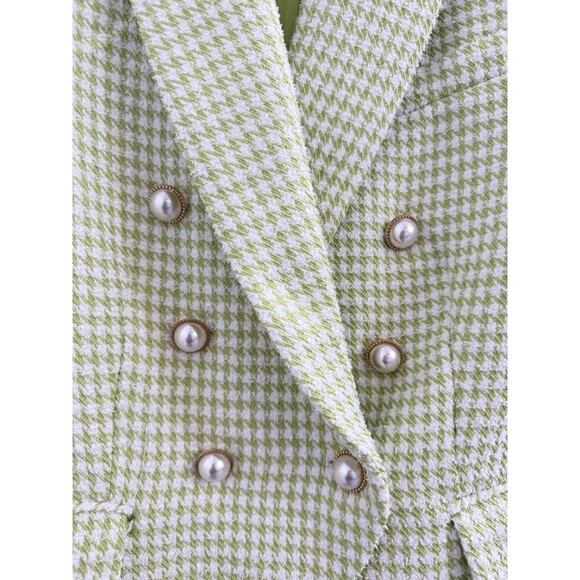 Revolve House of Harlow 1960 Houndstooth Pearl Double Breasted Blazer Small - Picture 3 of 9